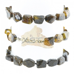 Green amber bracelet with silver